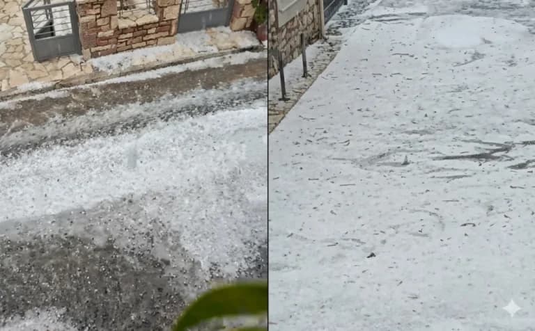 Ισχυρή χαλαζόπτωση έπληξε τα Τρόπαια Γορτυνίας
