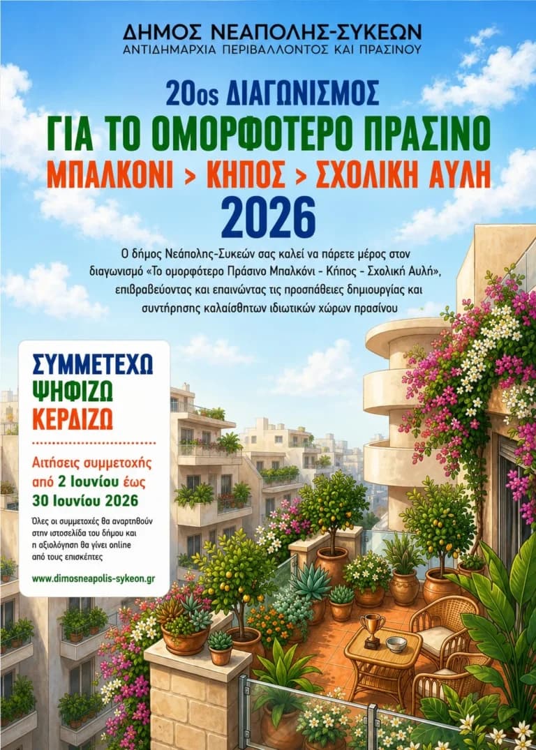 Ο Διαγωνισμός Πράσινο Μπαλκόνι επιστρέφει στη Νεάπολη-Συκεές