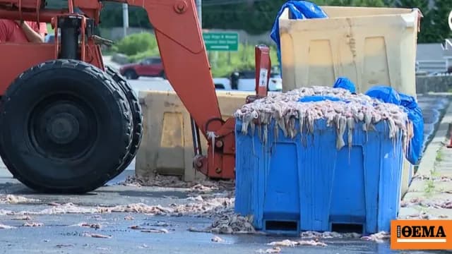 Η νταλίκα ανατράπηκε: 20 τόνοι καλαμάρια στον δρόμο