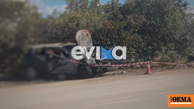 Χαλκίδα: Τροχαίο με φωτιά σε στάση λεωφορείου, δύο τραυματίες