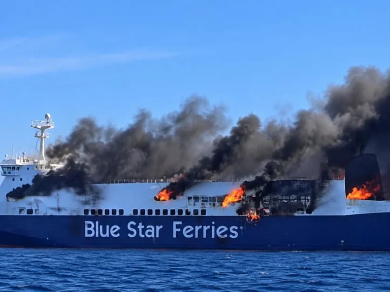 Φωτιά σε πλοίο-οχηματαγωγό Blue Carrier 2 βόρεια Μυκόνου