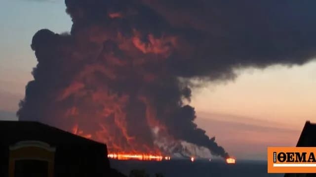 Τεράστια φωτιά σε τάνκερ στα ανοιχτά του Σότσι μετά από πλήγμα