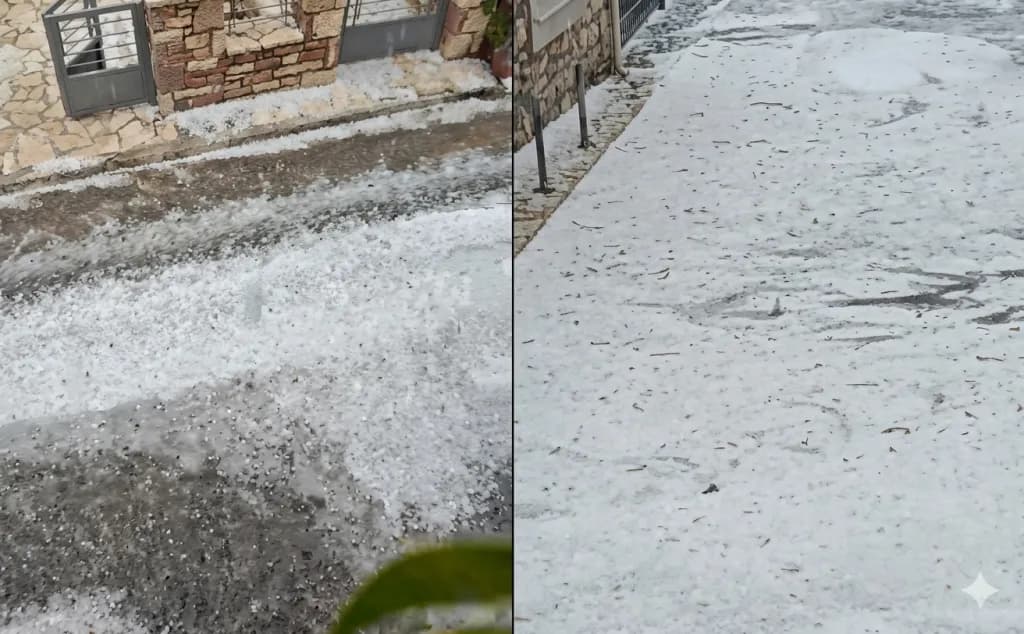 Ισχυρή χαλαζόπτωση έπληξε τα Τρόπαια Γορτυνίας