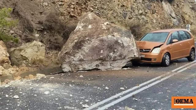 Οδηγός στην Ιεράπετρα γλίτωσε παρά τρίχα από πτώση βράχου
