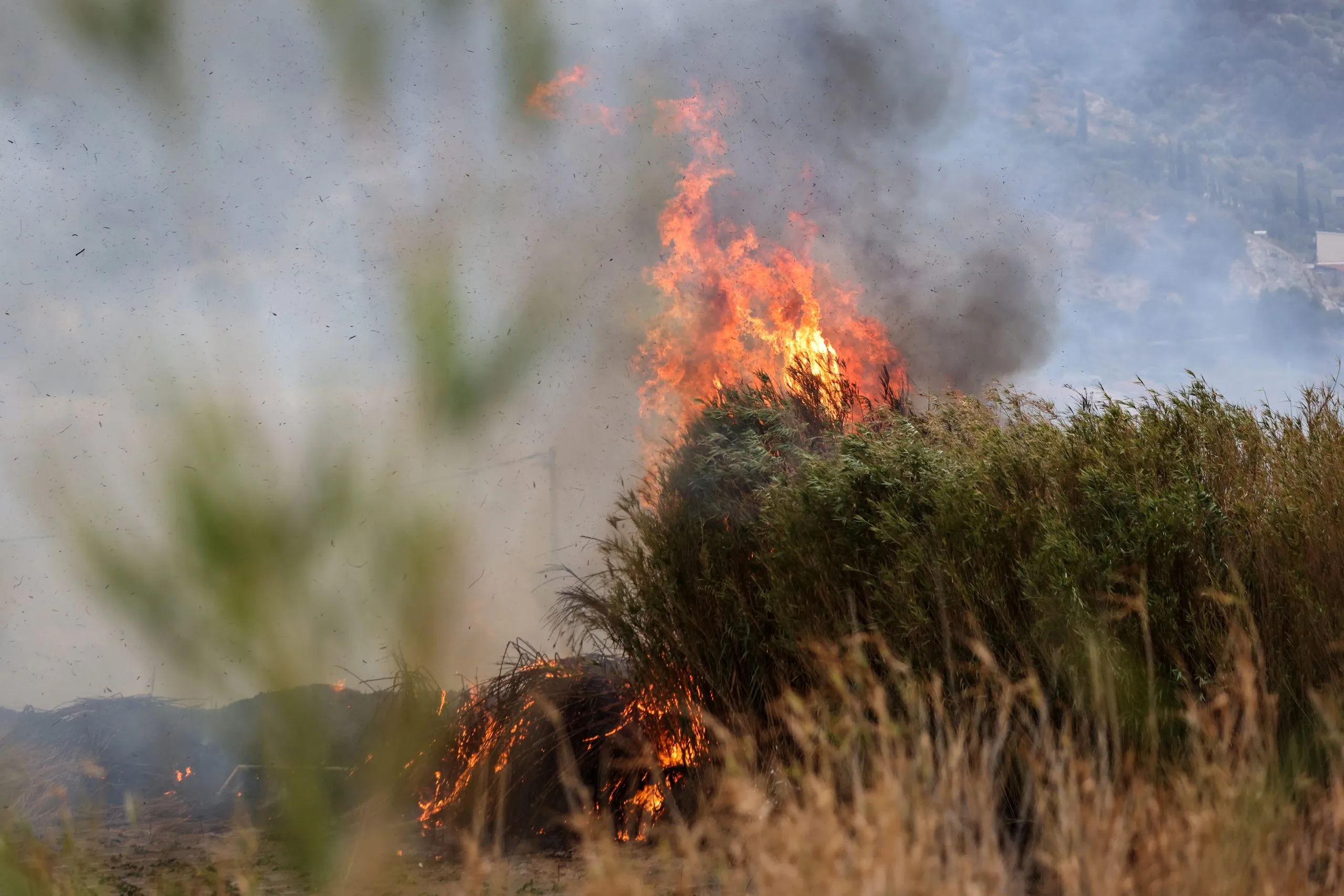 Πυροσβέστες αντιμετωπίζουν αγροτοδασική πυρκαγιά στην Ελλάδα