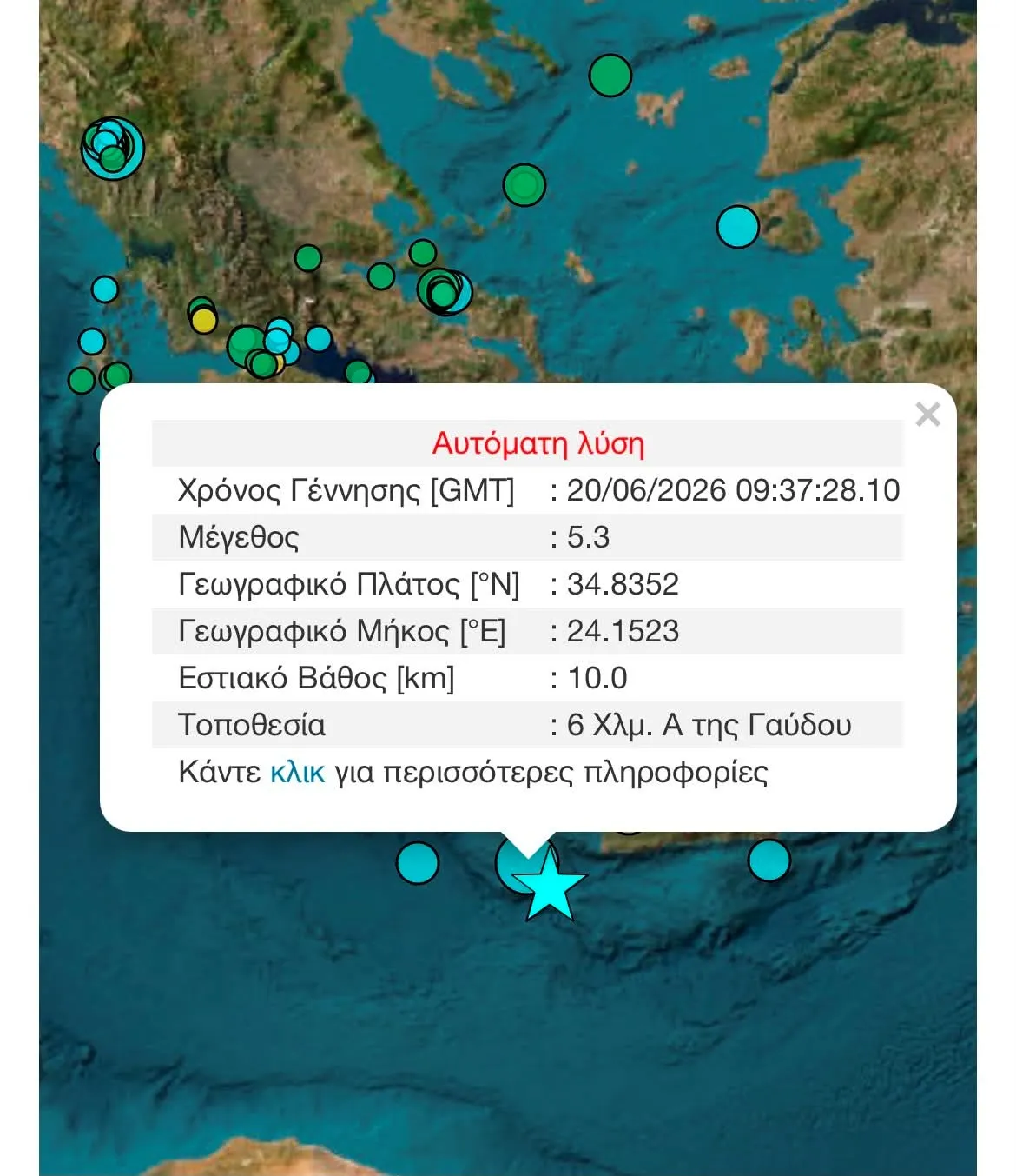 σεισμός Γαύδο δύο δονήσεις Ρίχτερ νότια Κρήτη