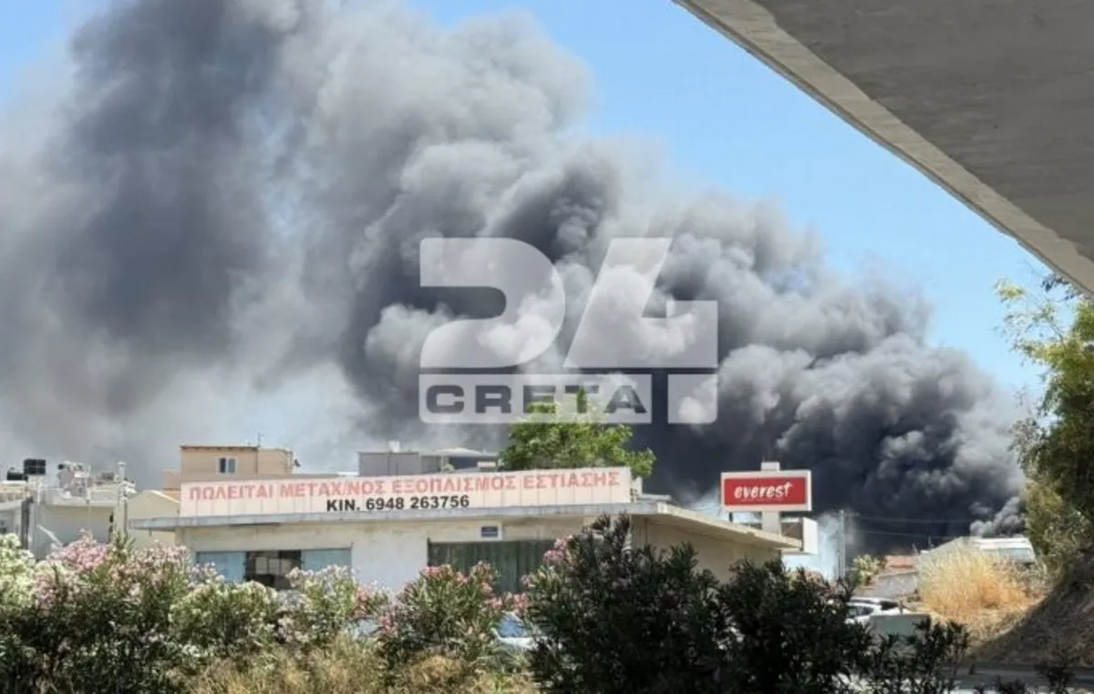 Φωτιά σε εργοστάσιο Αγίου Ιωάννη Χωστού Ηρακλείου