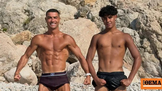 Ο Κριστιάνο Ρονάλντο με τον γιο του σε παραλία