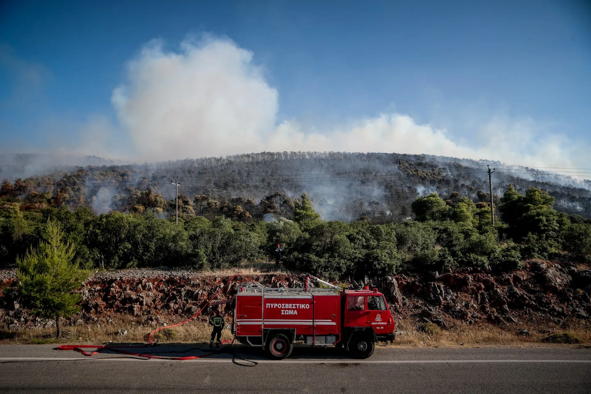 Πυροσβεστικές δυνάμεις επιχειρούν στη φωτιά κοντά στην Οινόη Μάνδρας