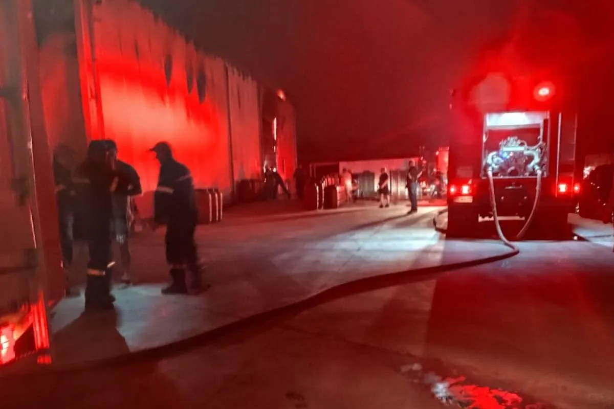 Πυροσβέστες επιχειρούν σε φωτιά σε εργοστάσιο ελιών στο Παναιτώλιο