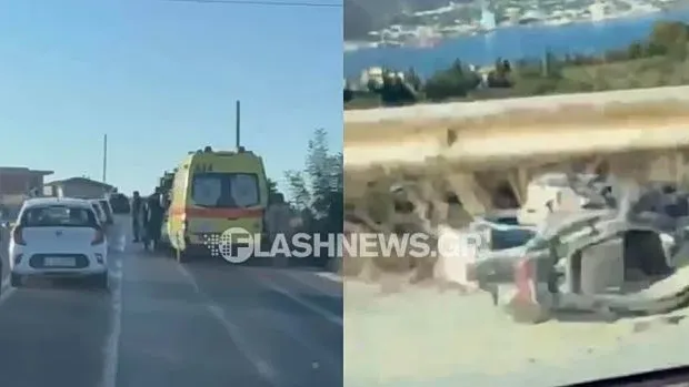 Ασθενοφόρο ΕΚΑΒ σε σημείο τροχαίου δυστυχήματος στα Χανιά