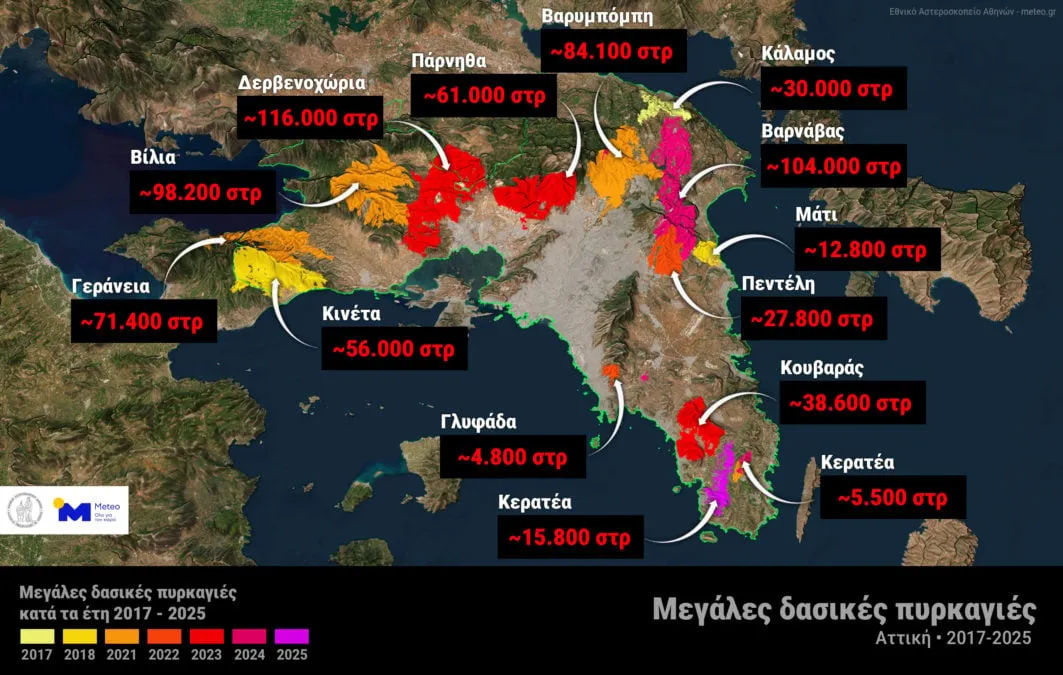Καμένη δασική έκταση στην Περιφέρεια Αττικής