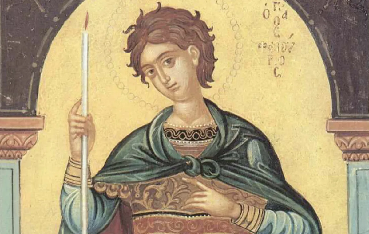 Εικόνα του Αγίου Φανουρίου με σταυρό και λαμπάδα