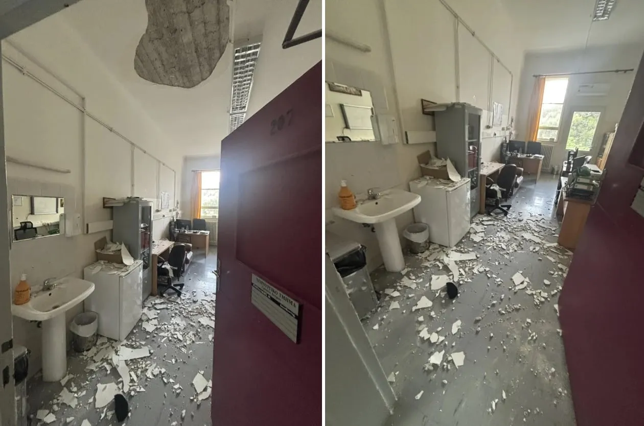 Κατεστραμμένη οροφή σε γραφείο του Βενιζελείου Νοσοκομείου