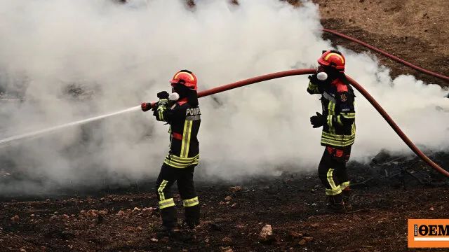 Δασική πυρκαγιά με φλόγες και καπνό σε λόφο