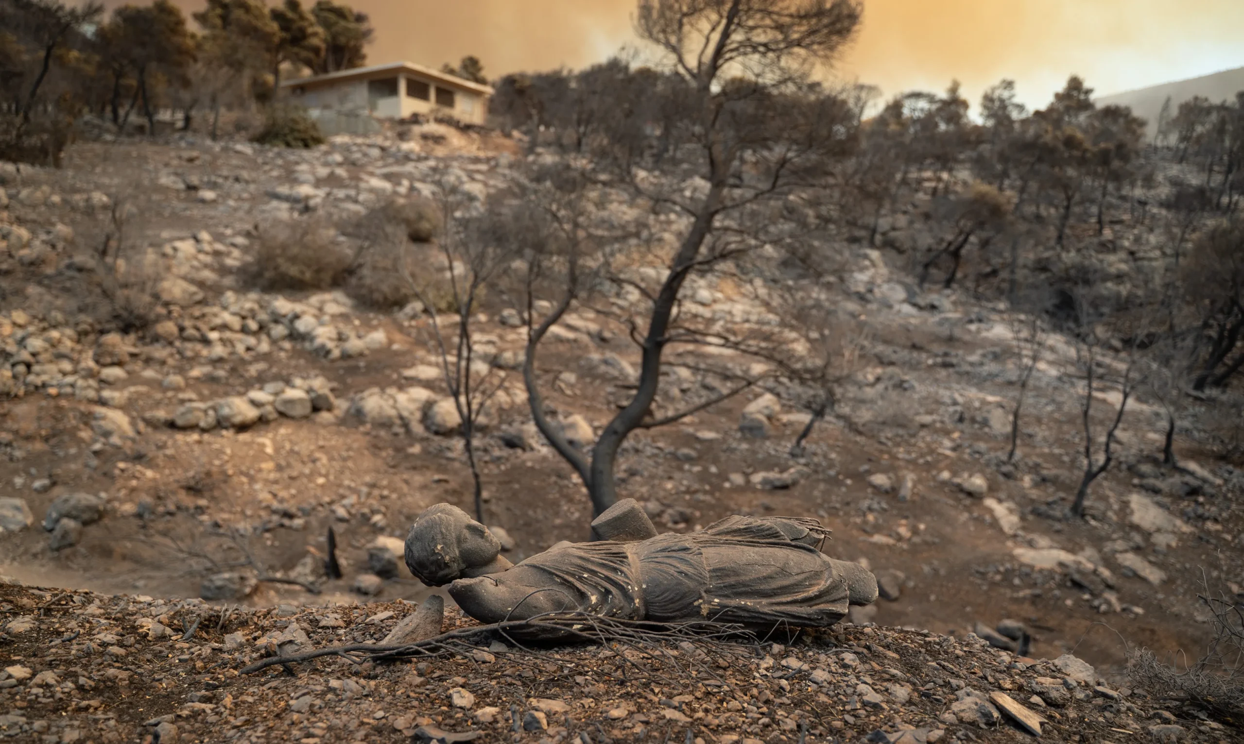 Καμένη έκταση και σπίτια στο Πόρτο Γερμενό μετά τη φωτιά