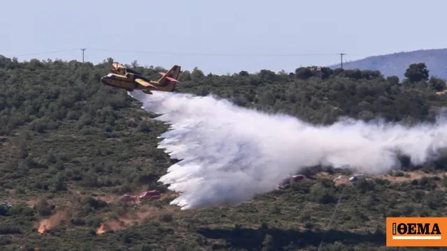 Πυροσβεστικό αεροσκάφος ρίχνει νερό σε πυρκαγιά