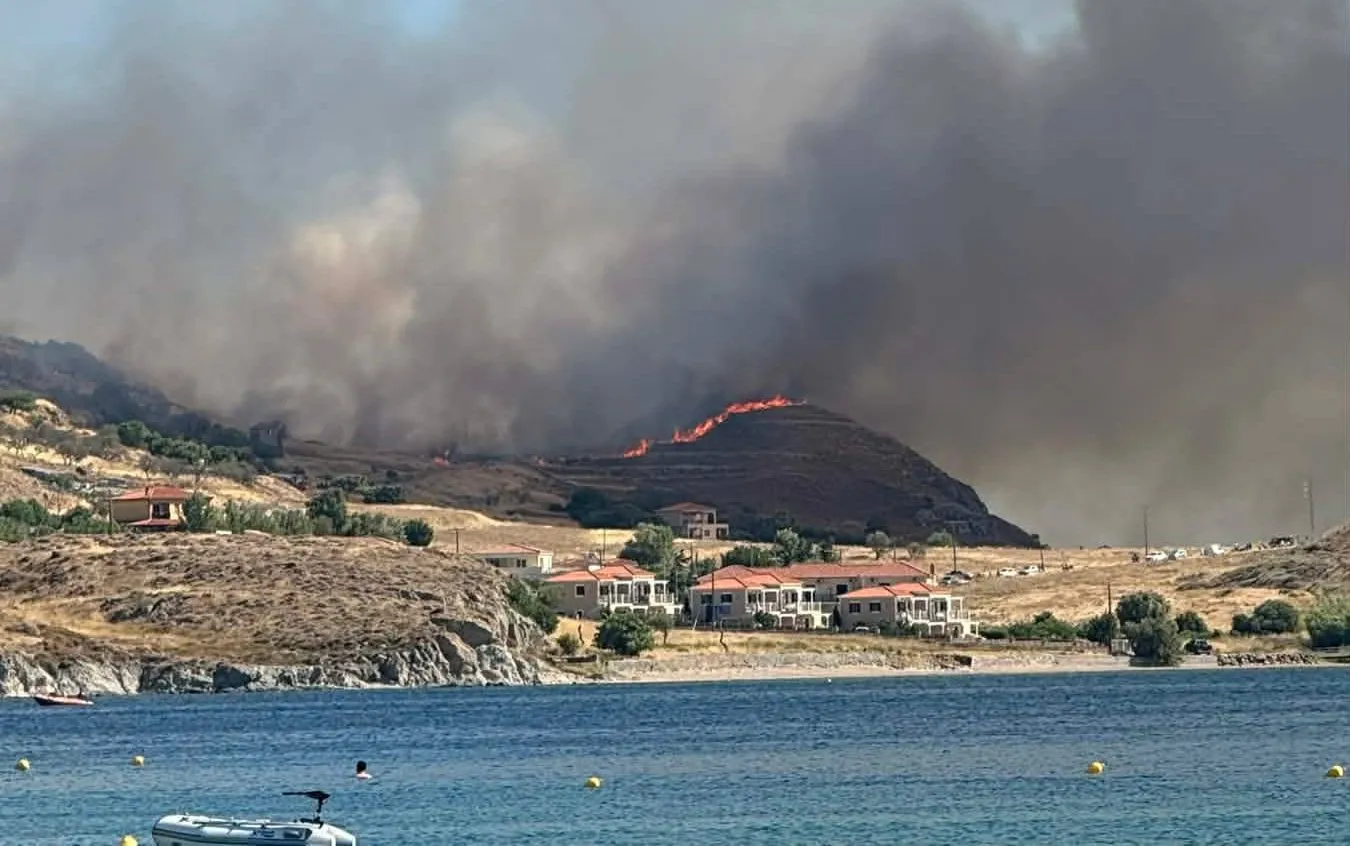 Πυροσβέστες επιχειρούν σε φωτιά στο Θάνος Λήμνου