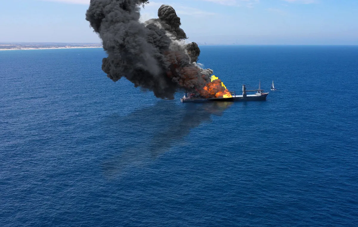 Φορτηγό πλοίο στα Στενά του Ορμούζ με πυρκαγιά