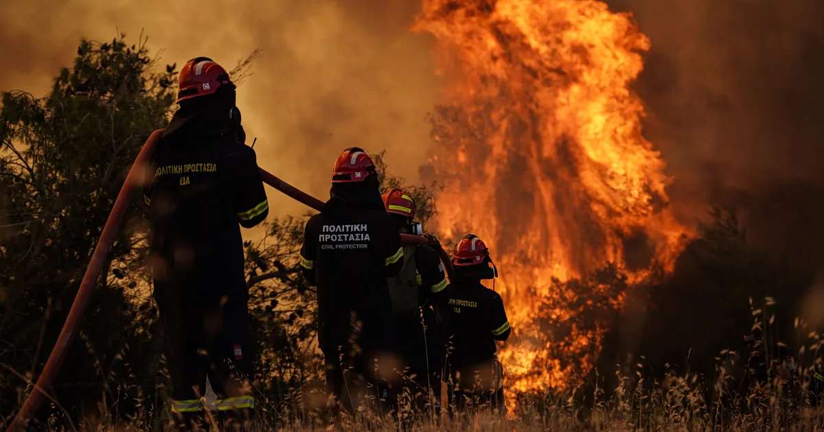 Πυροσβέστες σβήνουν φωτιά σε αγροτική έκταση στη Σίνδο