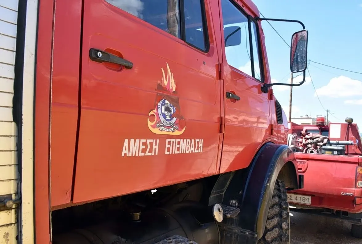 Πυροσβέστες επιχειρούν σε καμένη περιοχή στη Βοιωτία