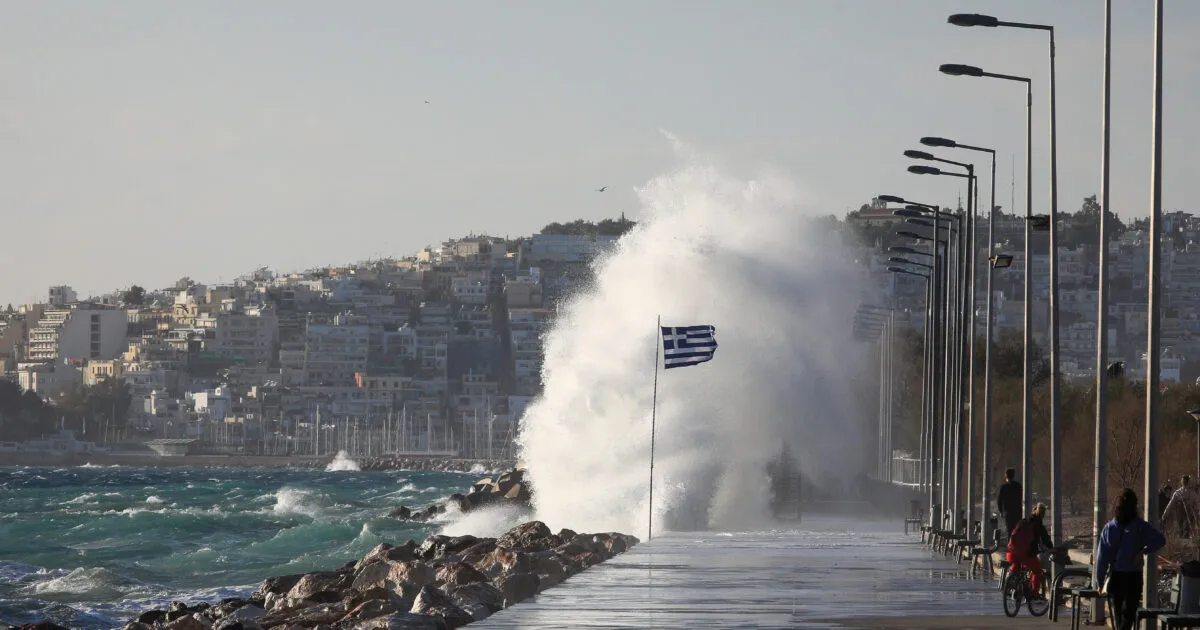 Χάρτης καιρού με ισχυρούς βόρειους ανέμους στην Ελλάδα