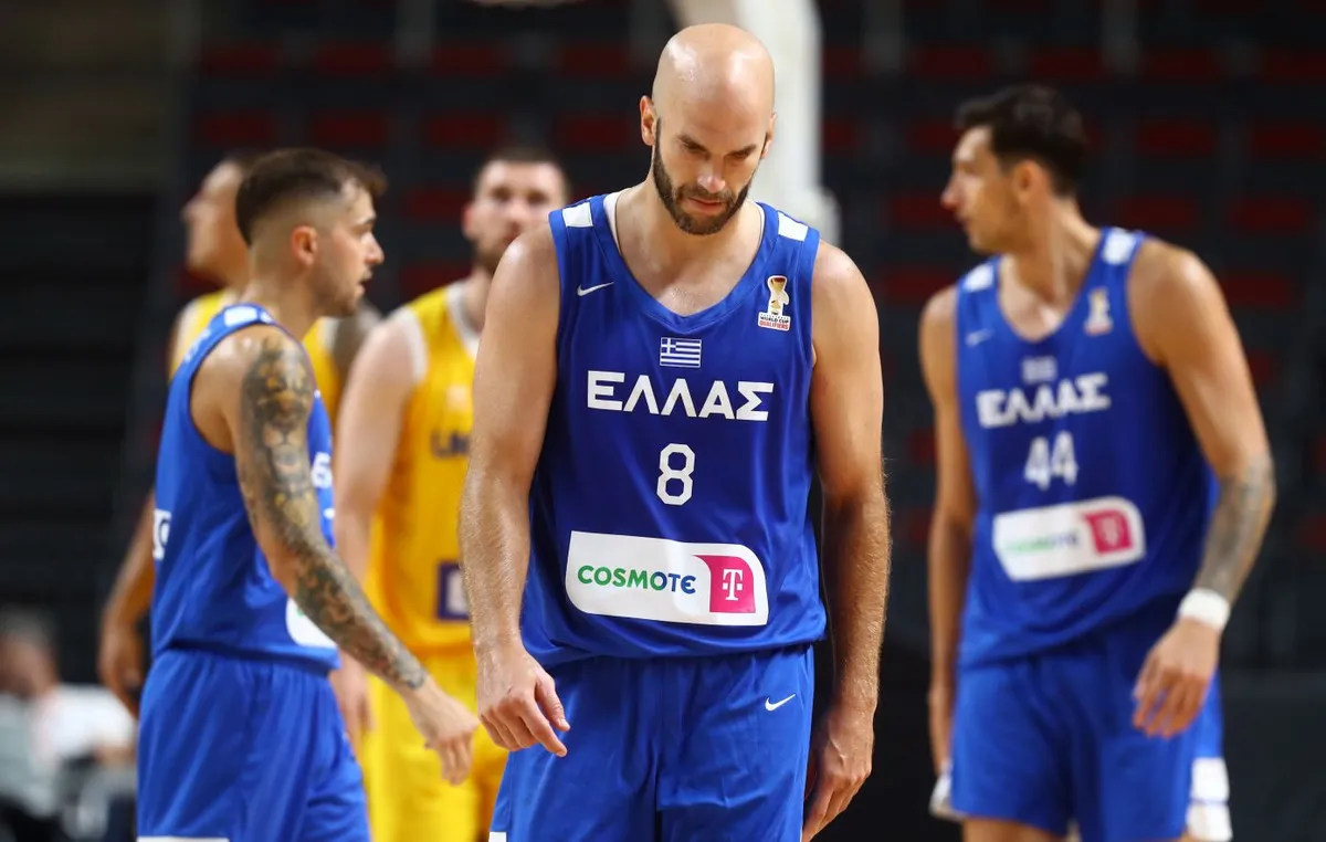 Παίκτες της Εθνικής Ελλάδας μπάσκετ σε αγώνα του Μουντομπάσκετ