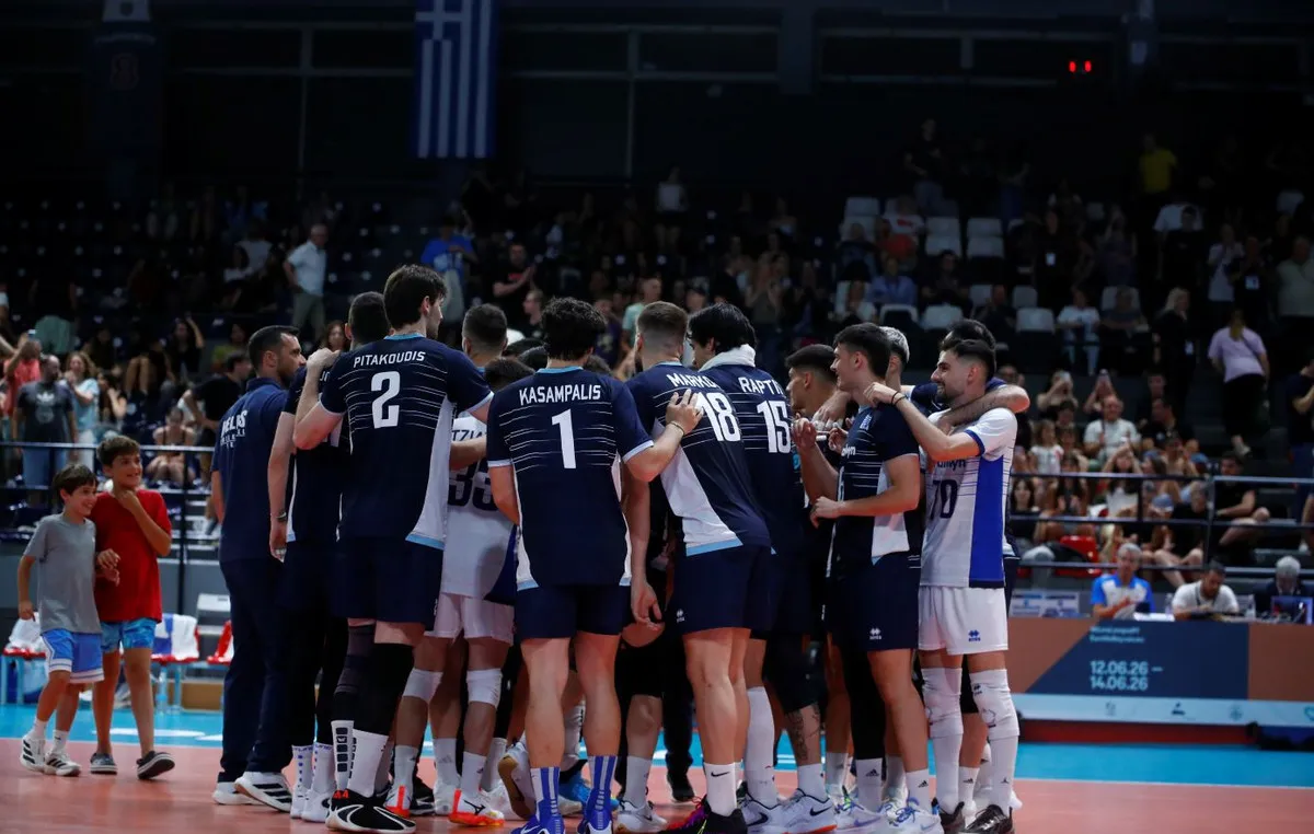 Παίκτες της Εθνικής βόλεϊ ανδρών σε αγώνα