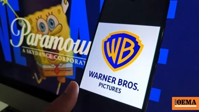 Λογότυπα Paramount και Warner Bros Discovery για τη συγχώνευση