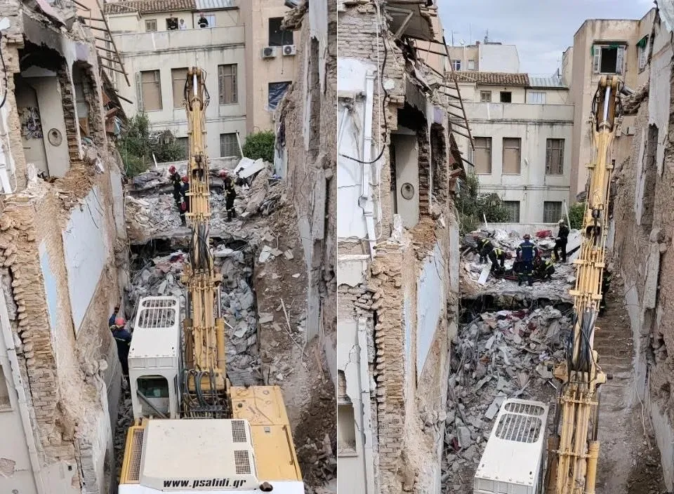 Συντρίμμια κτιρίου μετά την έκρηξη στην Πλάκα