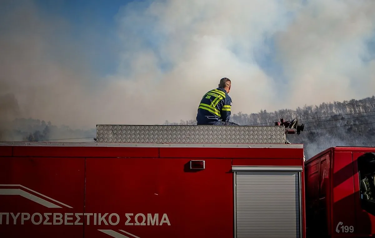 Πυροσβέστες επιχειρούν σε φωτιά στη Σαλαμίνα