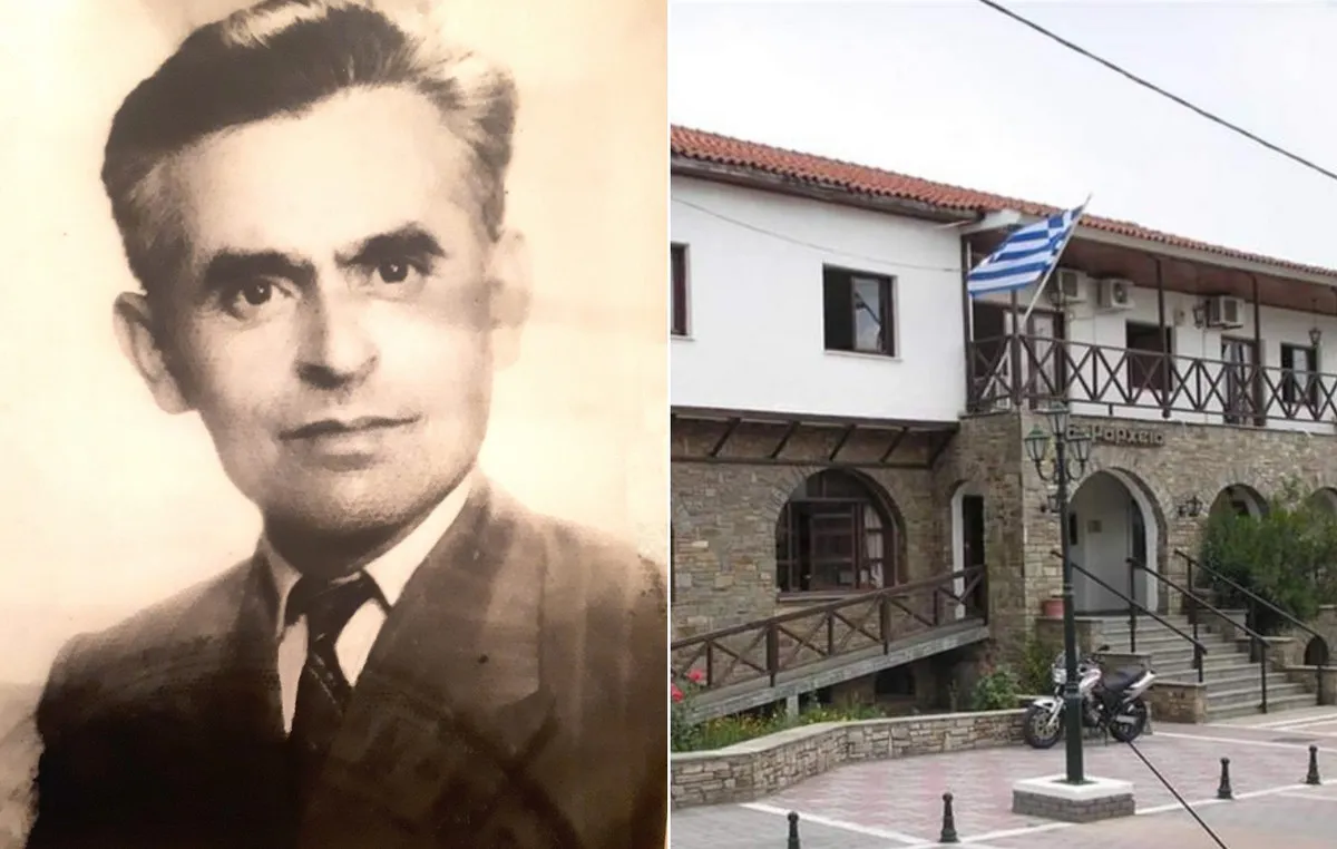 Πλατεία Προσοτσάνης Δράμας με ελληνική σημαία