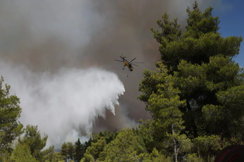 Πυροσβέστες κατασβήνουν φωτιά σε χαμηλή βλάστηση στην Ανάβυσσο