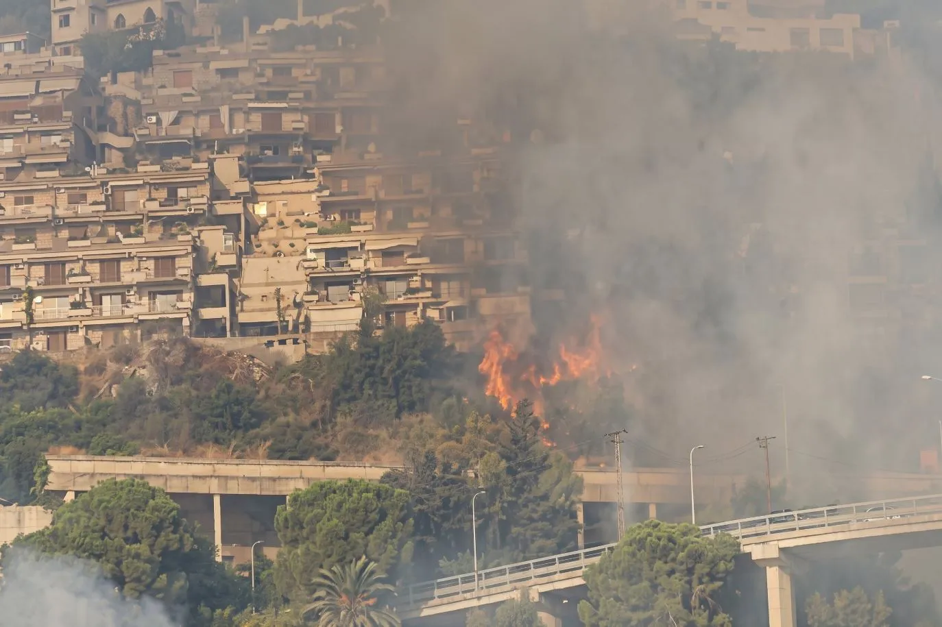 Πυρκαγιά με πυκνούς καπνούς κοντά σε σπίτια στην Ταορμίνα