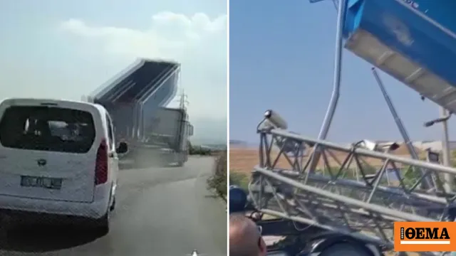 Φορτηγό με ανοιχτή καρότσα γκρεμίζει πινακίδα σε δρόμο της Τουρκίας