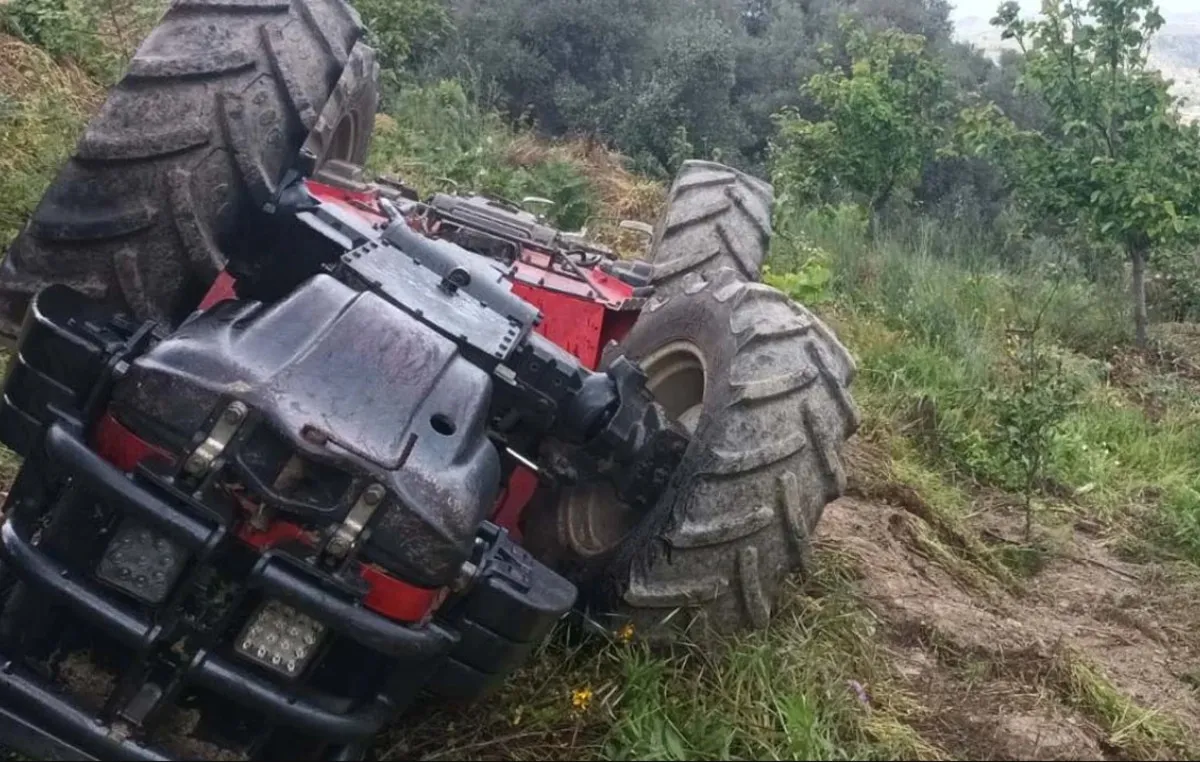 Τρακτέρ φορτωμένο με ξύλα σε αγροτικό δρόμο στα Γρεβενά