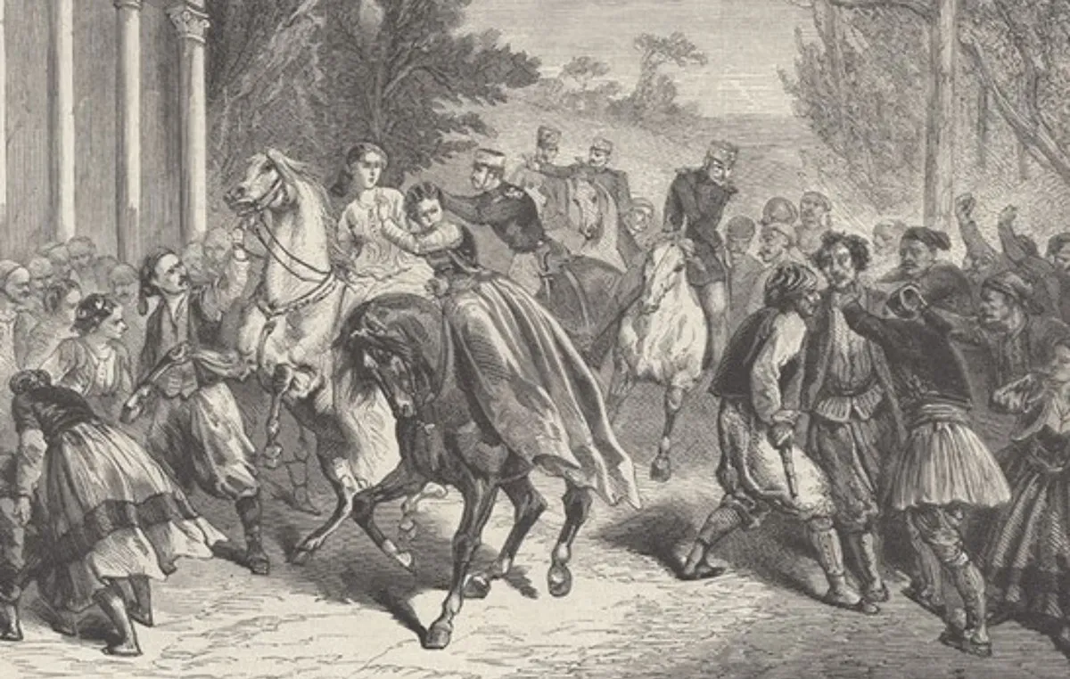 Η βασίλισσα Αμαλία έφιππη στην Αθήνα το 1861