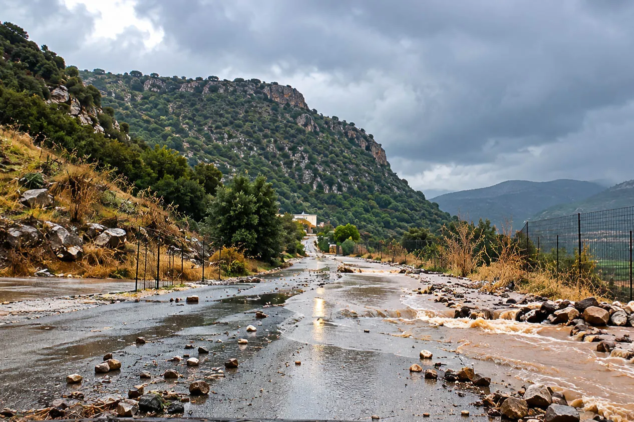 Πλημμυρισμένος δρόμος στα Ζωνιανά Κρήτης από κακοκαιρία