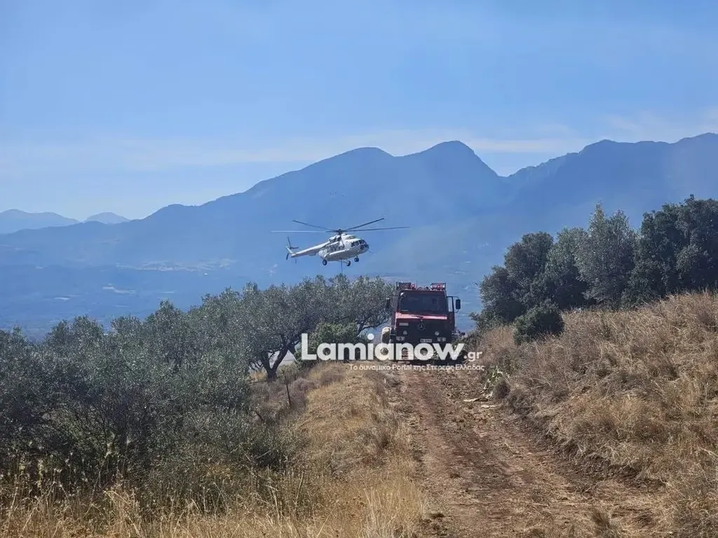 Πυροσβεστικό ελικόπτερο επιχειρεί σε φωτιά στη Λαμία